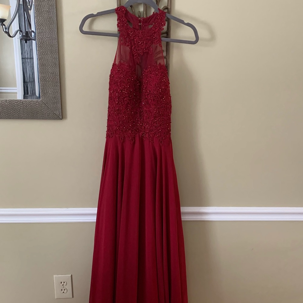 Red Beaded Top Prom Dress